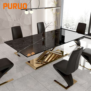 Chaises de salle à manger PURUO au design artistique moderne et luxueux, en cuir synthétique, dossier haut, avec pieds en métal doré, pour hôpital, maison, bureau - Product Image 6