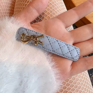 INS Simple Diamond Check Leather Side with Metallic Star <b>Letter</b> Hairpin Side Fringe One-line Clip - Product Image 2