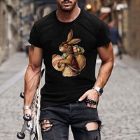 T-shirt pour homme à manches courtes, coupe ample, imprimé numérique motif lapin de Pâques, 100% coton, jersey respirant, design 2024