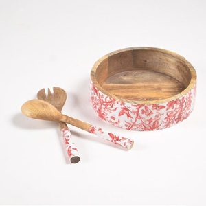 OEM/ODM Pièce entière d'autocollant de grain de bois massif imprimé en émail Bols à fruits en bois d'acacia Ensemble de bols à salade ronds - Product Image 6