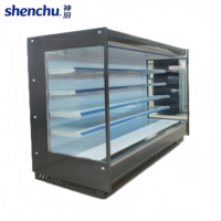 Commerciële energiezuinige, instelbare open split-aircurtain koelvitrine voor supermarkten, dranken en fruit.
