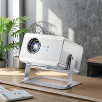 Projecteur LED Mini Portable C8pro Blanc avec Mise au Point Automatique, Rotation à 360 Degrés, 4K/1080P, Écran LCD, 4000 Lumens, Haut-parleurs Intégrés, Android 9, 3D