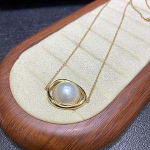 Collier avec pendentif en perles de coquillage de cheval blanc, 20x24.8mm, plaqué or, bijoux classiques pour femmes - Product Image 2