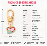 Porte-clés Cœur Émaillé Personnalisé OEM, Double Couche en Alliage de Zinc, Cadeau d'Amour, Anneau de Clés Promotionnel, Faveur de Fête pour Couples, Vente en Gros