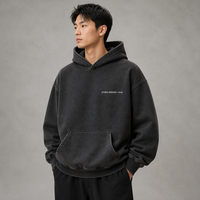 Hoodie Homme Vintage Automne Hiver 2026 en Coton Pur Épais Lavé, Respirant, Coupe Boxy à Épaules Tombantes