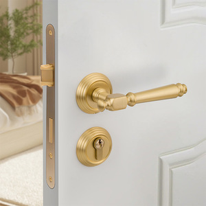 All Copper Lever Door Lock French Style Gold Finish For Interior Wooden Doors Ambidextrous Handle - Product Image 2