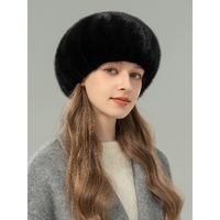 Chapeau Béret en Vraie Fourrure de Vison pour Femme, Style Coréen Élégant, Chaud avec Cache-Oreilles, Chapeau d'Artiste en Fourrure de Vison Authentique, Coiffe Polyvalente pour Femme