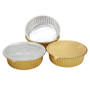 Golden Round <b>Foil</b> <b>Containers</b> With Plastic Lid 2804000ml 2805000ml Disposable For Hot Pot Grilled Fish Takeout Packaging - Product Image 1