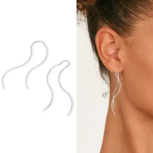 Hypoallergenic Waterproof Unique Ear Line Spiral Threader Earrings Stainless Steel Long Chain Dangle Drop Earring Jewelry Women