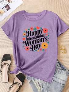 T-shirt per la festa internazionale della donna, da donna, a maniche corte, girocollo, con stampa floreale, 100% cotone, top casual primaverile vintage - Product Image 3