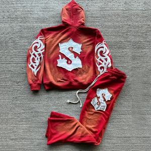 Conjunto de Sudadera con Capucha y Pantalones Deportivos de Alta Calidad, Personalizados con Logotipo, Lavado Ácido, Desteñido por el Sol, Estilo Desgastado, Bordado - Product Image 1