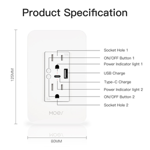ไวไฟ Moes เต้ารับติดผนังอัจฉริยะพร้อ<span class=keywords><strong>ม</strong></span> USB, ปลั๊ก2หัว15แอ<span class=keywords><strong>ม</strong></span>ป์การควบคุ<span class=keywords><strong>ม</strong></span>การแบ่งไฟแอปสมาร์ทไลฟ์/Tuya รี<span class=keywords><strong>โม</strong></span>ทคอนโทรลขัดจังหวะ - Product Image 6