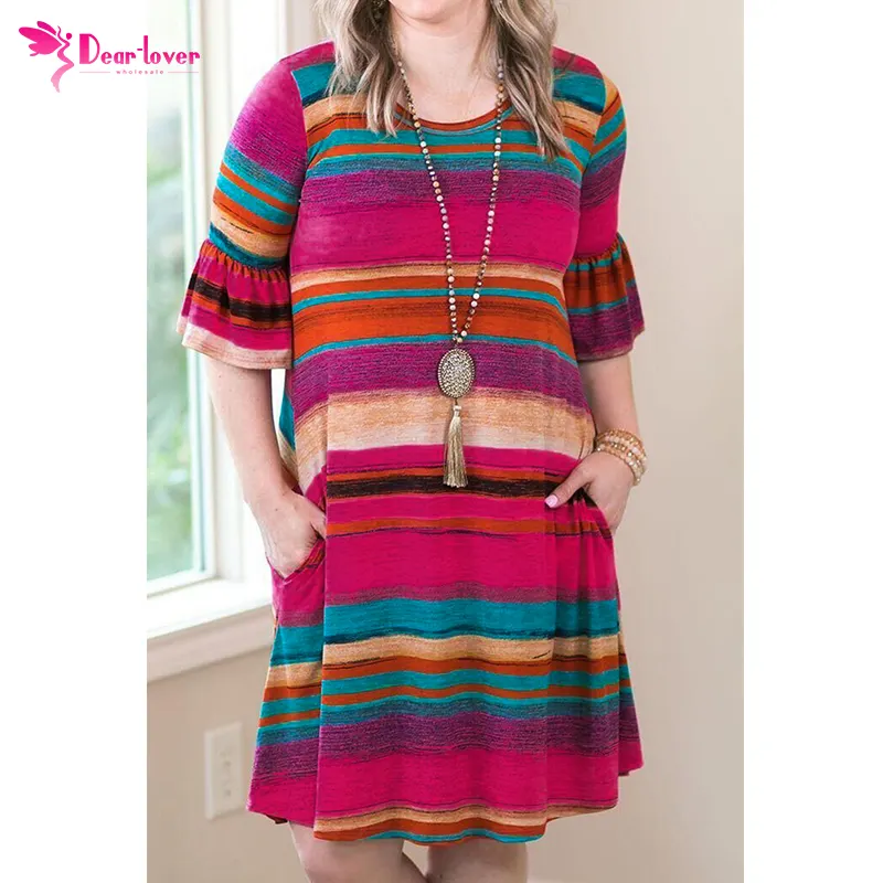 New Arrive Plus Size Women Clothing 4xl 5xl Multicolor Ruffled Sleeves Serape Print Plus Size Maxi Dress