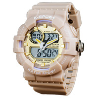 Jam Tangan Digital LASIKA W-H9029D K-Sport Berkualitas Tinggi, Dua Zona Waktu, Tahan Air 3BAR, Lampu Latar LED, Alarm, Stopwatch, TPU, Unisex