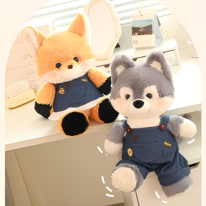 Peluche <span class=keywords><strong>de</strong></span> la serie Running Fox Husky al por mayor, muñeco <span class=keywords><strong>de</strong></span> peluche <span class=keywords><strong>de</strong></span> animal <span class=keywords><strong>de</strong></span> dibujos animados con peto vaquero, peluche <span class=keywords><strong>de</strong></span> compañía relajante para bebés - Product Image 2