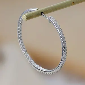 Paston Jewelry 1.6mm Moissanite Diamond 925 Silver Earrings Hoop 3D Design Moissanite Hot Sale Earrings For Women