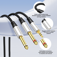 Kabel Y Splitter Mono Stereo Berlapis Koaksial 3.5mm 1/8 inci RCA Male ke Dual 6.35mm 1/4 inci TS Male untuk Amplifier dan Speaker