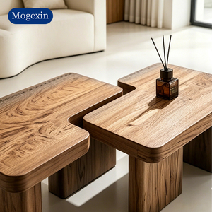 Rustic Rectangular Solid Wood <b>Coffee</b> <b>Table</b> Set Low Profile Modular <b>Table</b> for Living Room Apartment Room Pastoral Room - Product Image 2
