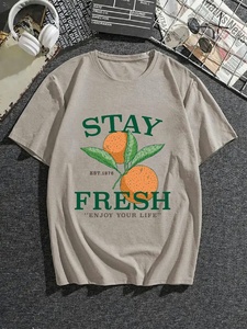 T-<span class=keywords><strong>shirt</strong></span> décontracté surdimensionné en satin respirant imprimé pour hommes grandes tailles STAY FRESH <span class=keywords><strong>Orange</strong></span> pour l'été - Product Image 1
