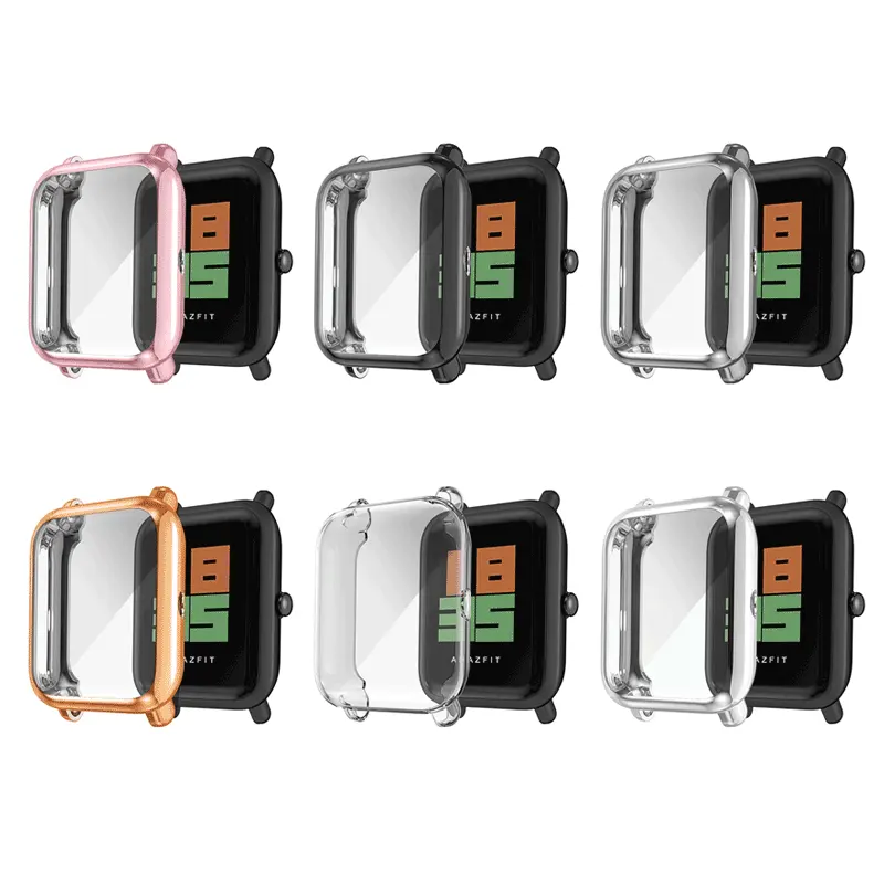 Qiman Screen Protector Slim Colorful Frame TPU Case Cover Protect Shell For Huami Amazfit Bip Watch with Screen Protector