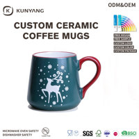 Mug à café en céramique avec motif de rennes de Noël, poignée rouge, motif flocon de neige, tasse en céramique, cadeau de Noël, logo personnalisé, vente en gros
