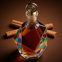 Botol Anggur Kaca Bening Modern Tak Beraturan dengan Pola Warna-warni, Tutup Gabus Kayu untuk Wiski, Anggur, Tequila