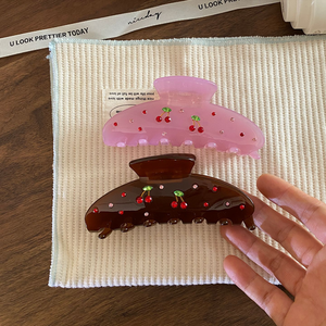 Pinza de Pelo con Diseño Personalizado de Cerezas <span class=keywords><strong>Dulces</strong></span> y Estrellas con Brillantina y Diamantes de Imitación para Mujer, Accesorios para el Cabello de Acetato Francés - Product Image 2