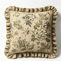 Housse de coussin en coton et lin à imprimé floral vintage avec volants, faible MOQ, personnalisable, multicolore, fournisseur de textiles de maison