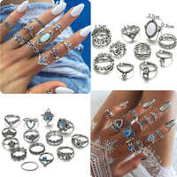 Ensemble de bagues pour femmes en argent sterling 925 personnalisées, style vintage punk, Dark Souls, éléphant, étoile, lune, croix, tortue, couronne, fleur, cœur, collection 2021
