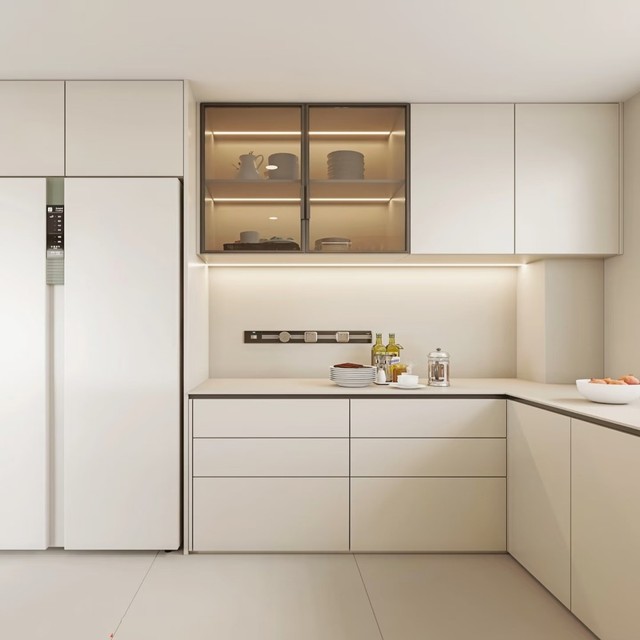 Waterproof Eco-Friendly Modular Kitchen Cabinets with PVC Film for Modern Thailand Condo Wine Cellar Dining Faucet