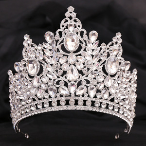 Couronne de Miss Monde en gros, grande diadème baroque de concours, ornée de cristaux verts et bleus, pour les reines - Product Image 3