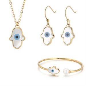 Wholesale Stainless Steel Dainty <b>Shell</b> Jewelry Gold Plated Evil Eye Jewelry Set - Product Image 5