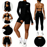Vêtements de sport pour femmes avec logo personnalisé OEM, tenue de yoga, haut court moulant à bretelles, pantalon de fitness décontracté