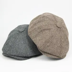 Newsboy Hat Hombres Boina Gris oscuro Celebrity Caps Vintage Tweed Peaky Blinders Boinas Gorra plana con visera