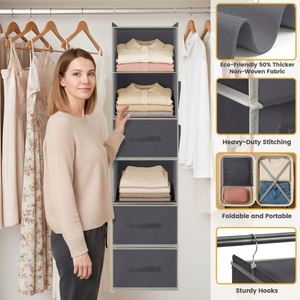 Organizador de Armario Colgante de 6 Niveles, No Tejido, con 3 Cajones y Bolsillos Laterales, Estante Colgante Plegable para Guardar Ropa en el Dormitorio - Product Image 1