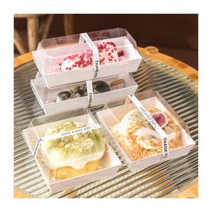 Boîte à sandwich à charcuterie en papier personnalisée avec couvercle supérieur transparent blanc brun rose carré longues boîtes de <span class=keywords><strong>boulangerie</strong></span> de pain de dessert jetables - Product Image 1