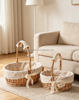 Panier en osier fabriqué en usine avec doublure en tissu et poignée, panier cadeau pour le rangement et panier de fête, panier pour enfant, lot de 2