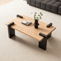 Table basse moderne en bois massif Tenghang avec pieds en métal pour salon, mobilier minimaliste pour la maison