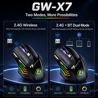 Souris de jeu sans fil double mode 2,4 G BT, silencieuse, rechargeable, rétroéclairée RGB, 3200 DPI pour PC, ordinateur portable, ordinateur de bureau