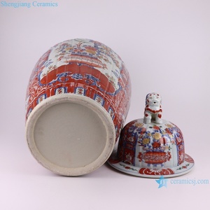 RZQF16 Jingdezhen Hand Painted Style <b>Red</b> and Blue Flower Bird Pattern Big Size Ceramic Ginger Jar RZQF16 Famille Rose Pi - Product Image 6