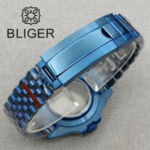 Boîtier de montre de haute qualité 40mm pour NH34/NH35/NH36 <span class=keywords><strong>loupe</strong></span> en saphir en acier plaqué bleu <span class=keywords><strong>lunette</strong></span> en céramique - Product Image 4