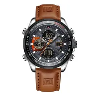 Montres pour hommes Naviforce 9197L 9197S en cuir et acier, décontractées, mode, étanches, affichage numérique LCD, calendrier, montre-bracelet