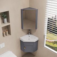 Meuble-lavabo de salle de bain en aluminium gain de place avec lavabo en céramique pour installation en coin et rangement