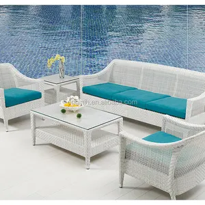 Gaya Eropa Di Luar Hiburan Putih Rotan Sectional Sofa Set Outdoor Furniture Rotan Taman