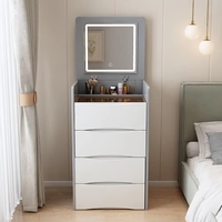 Organisateur de maquillage moderne VL, table de chevet, commodes de luxe, coiffeuse avec miroir LED et chaise pour chambre à coucher
