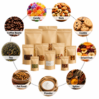 En stock, sacs d'emballage alimentaire refermables en papier kraft brun avec fermeture éclair, thermoscellables, avec fenêtre transparente, OEM/ODM