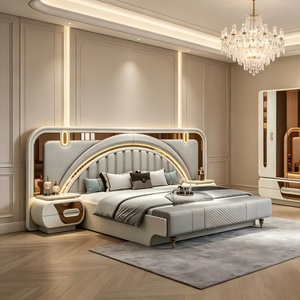 Elegante Juego de Muebles de Dormitorio Estilo Turco <span class=keywords><strong>con</strong></span> <span class=keywords><strong>Cama</strong></span> Tapizada Suave King/Queen, Tocador <span class=keywords><strong>con</strong></span> <span class=keywords><strong>Espejo</strong></span> LED, Armario y Mesita de Noche - Product Image 1