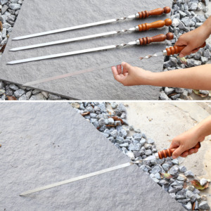 Spiedini per Barbecue in Acciaio Inox Stile Antico con Manico in Legno, Utensile in Metallo - Product Image 2
