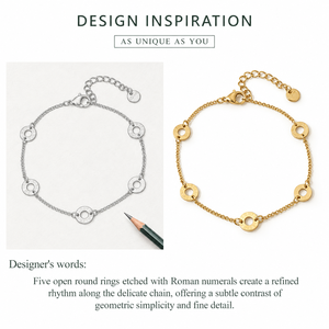 Pulsera de Cadena Fina con Números Romanos en Tono Dorado, Acero Inoxidable, Chapado al Vacío en Oro de 14K, Cierre de Langosta - Product Image 4
