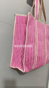 Sac fourre-tout matelassé en coton, couleur unie, imprimé, style bohème, ouverture supérieure, grand sac de shopping, toutes saisons, réutilisable, écologique pour femmes - Product Image 3